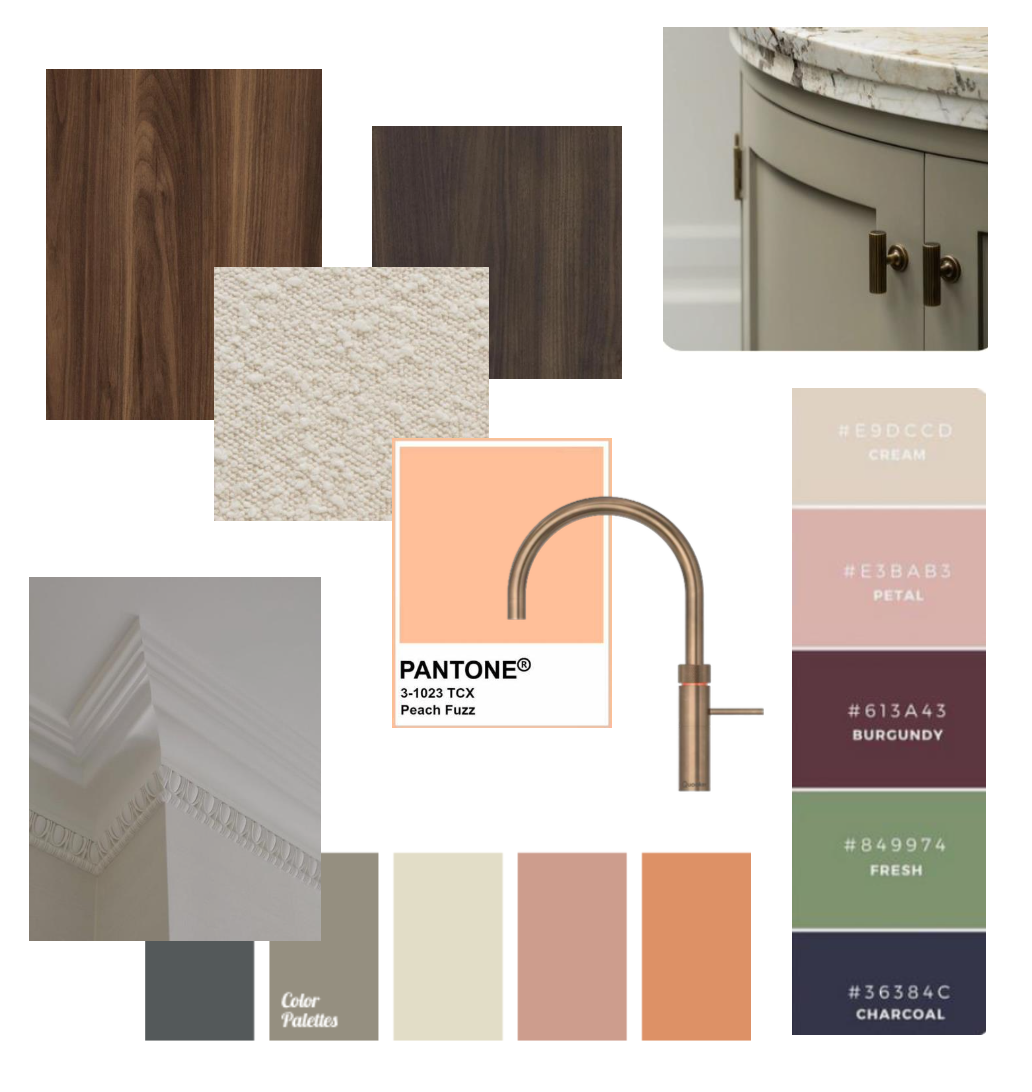 Moodboard showing some of the predicted interior design trends in 2024